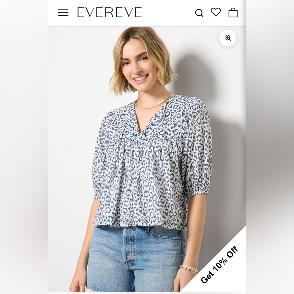Evereve Emerson Frye Puff Isla Leopard V-Neck Cotton Blouse M/L